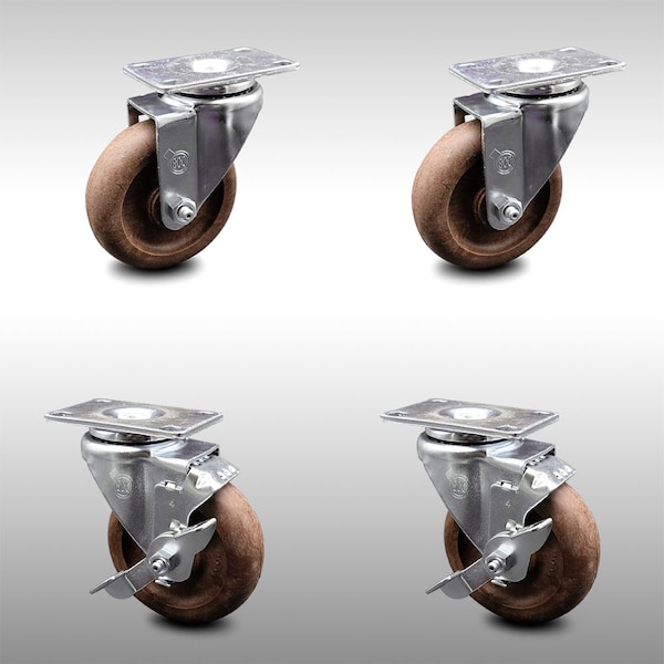 Service Caster 4 Inch SS High Temp Glass Filled Nylon Swivel Top Plate Caster Set with 2 Brakes SCC-SS20S414-GFNSHT-2-TLB-2 - main